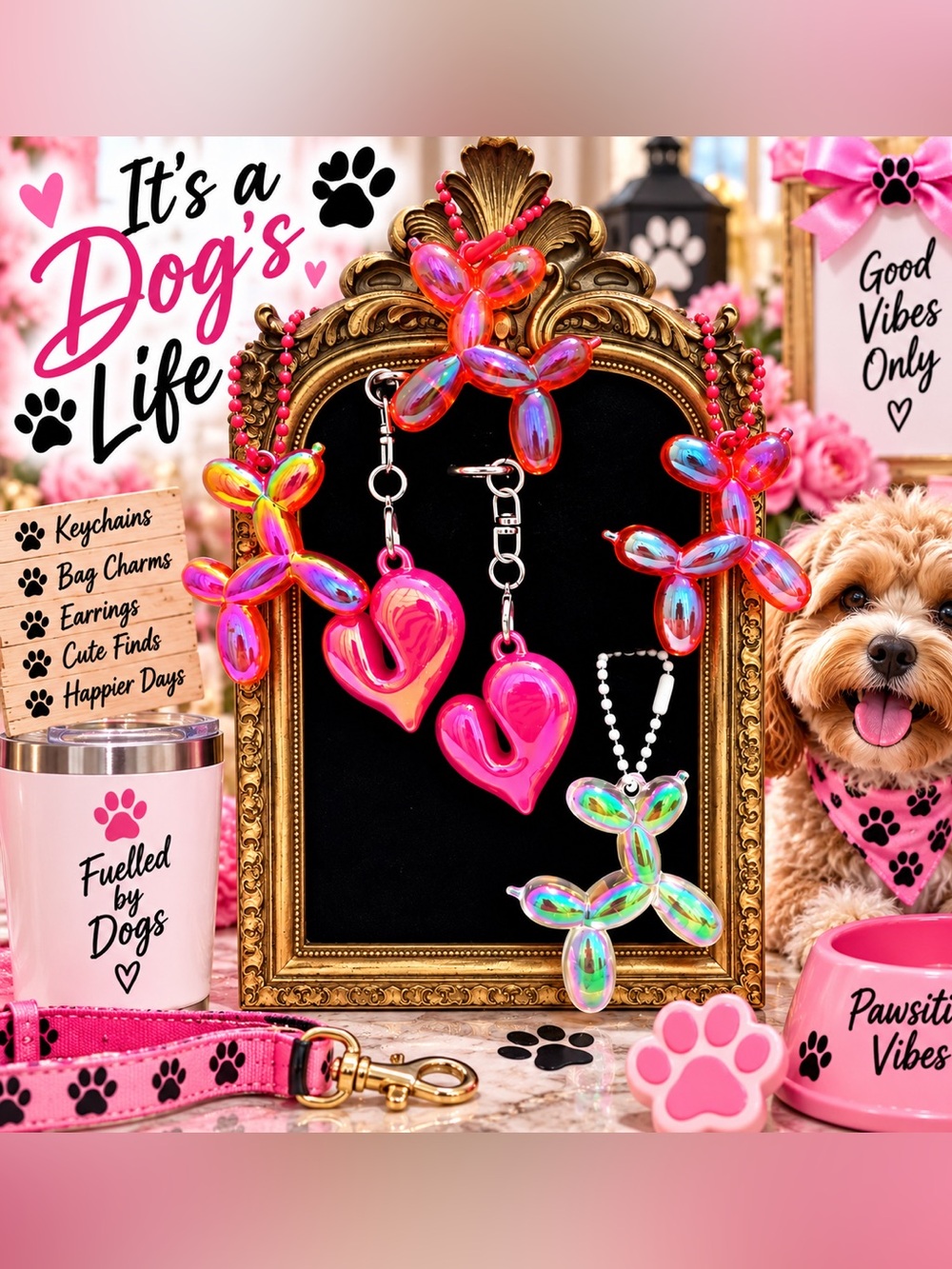 6 charm bubble 🫧 dog 🐶 & 💕 hearts letting bag charms